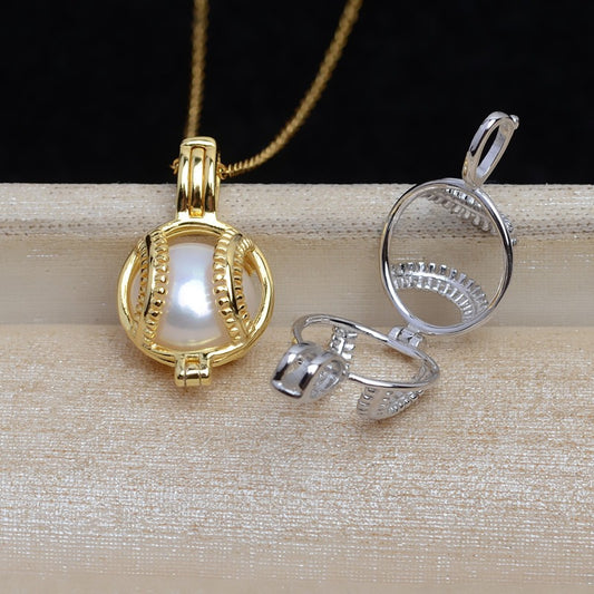 S925 Sterling Silver Tennis Ball Design Pearl Cage Pendant - Feliz Pearl 