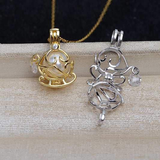 S925 Sterling Silver Cage Pearl Cage Pendant - Feliz Pearl 