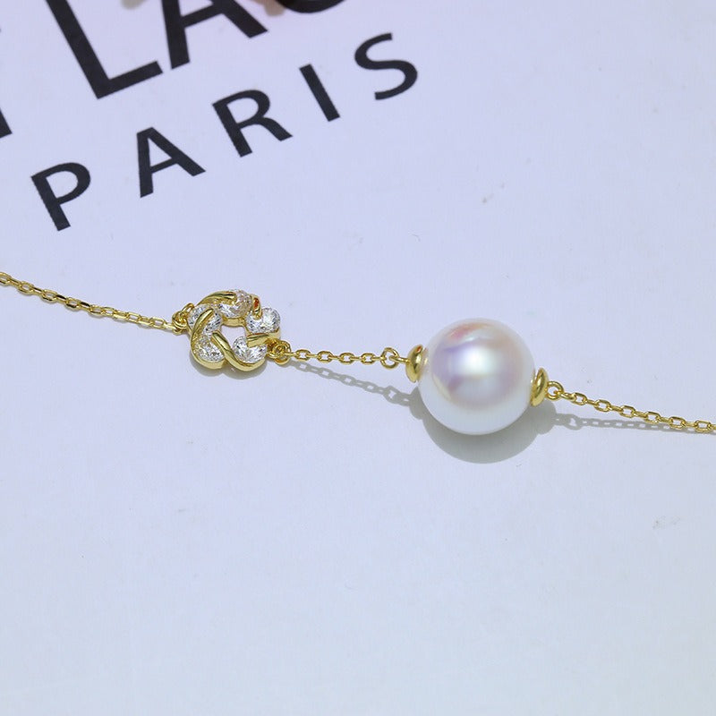 Cubic Zirconia Silver Flower Pearl Bracelet Settings - Feliz Pearl 