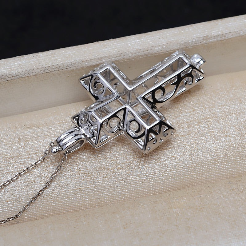 European Cross Silver Pearl Cage Pendant - Feliz Pearl 