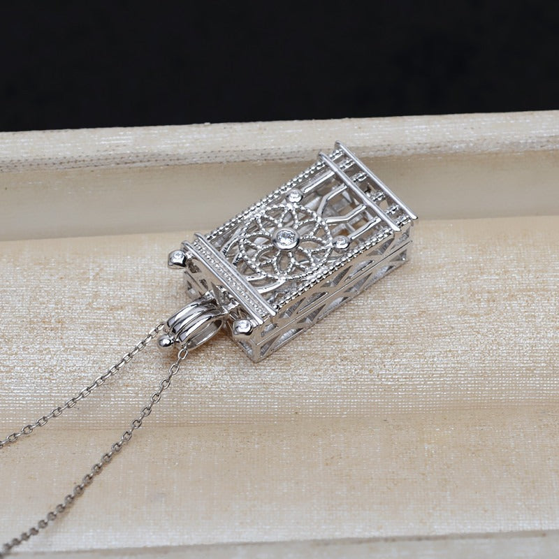 S925 Sterling Silver Flower Clock Pearl Cage Pendant - Feliz Pearl 