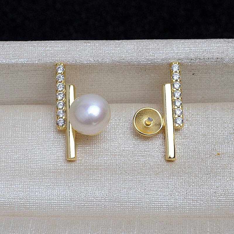CZ Balance Beam Pearl Stud Earring Settings - Feliz Pearl 