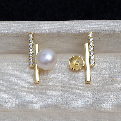 CZ Balance Beam Pearl Stud Earring Settings - Feliz Pearl 