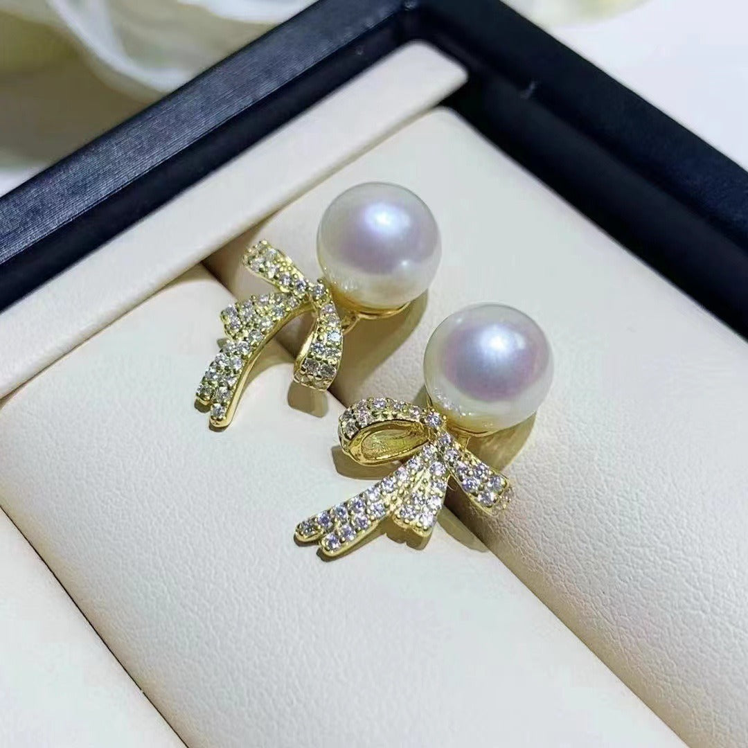 Luxury Fashion Ribbon Bow Tie Pearl Earring Settings - Feliz Pearl 