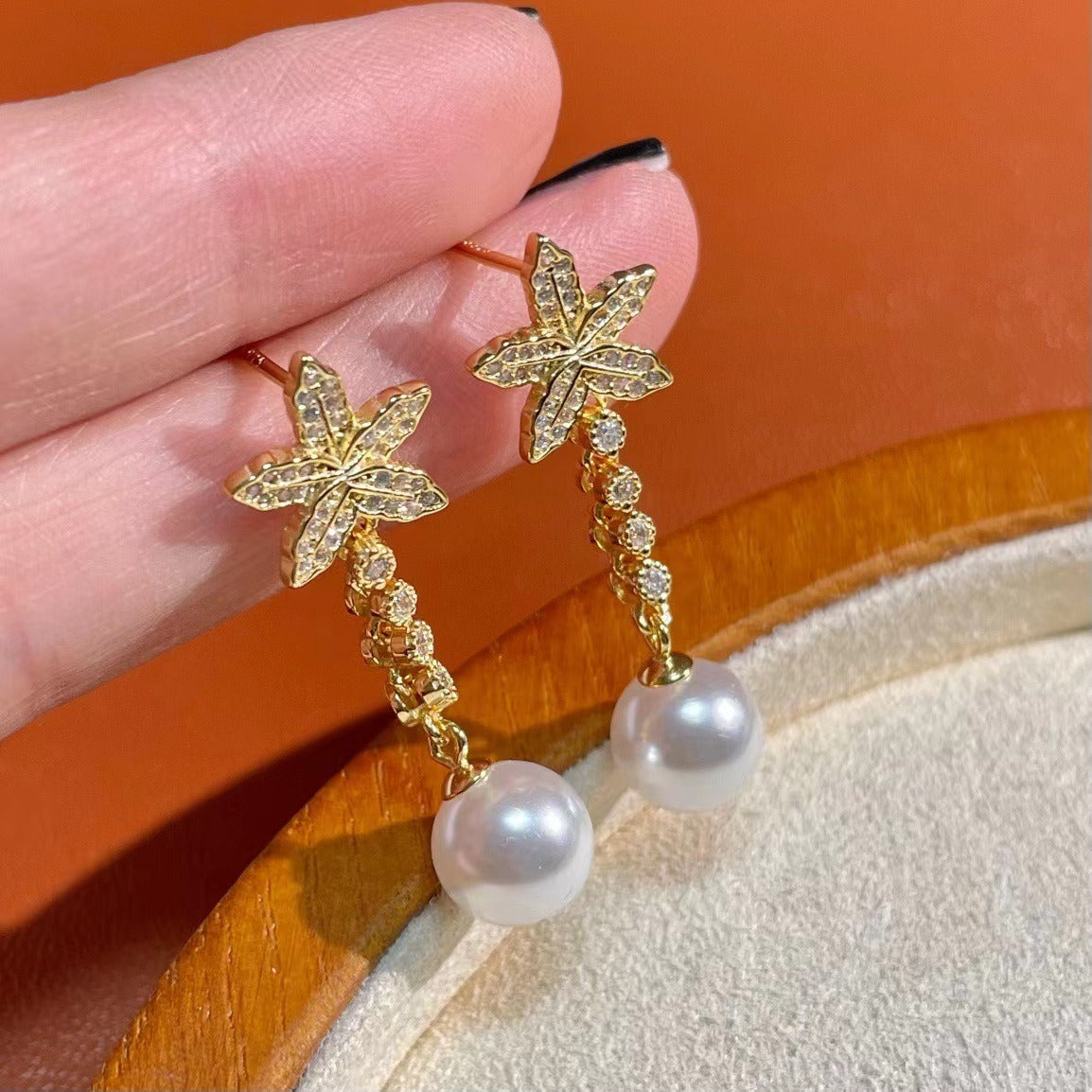 Maple Leaf Pearl Earring Settings-Silver Pearl Jewelry DIY - Feliz Pearl 