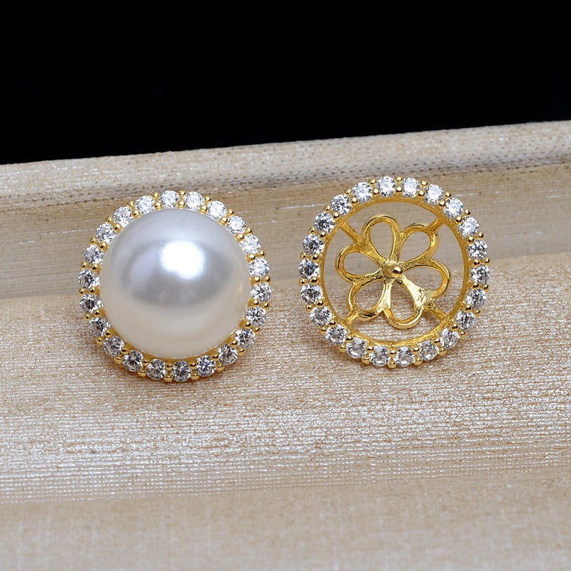 CZ Sunflower Pearl Earring Setting-DIY Jewelry Mountings - Feliz Pearl 