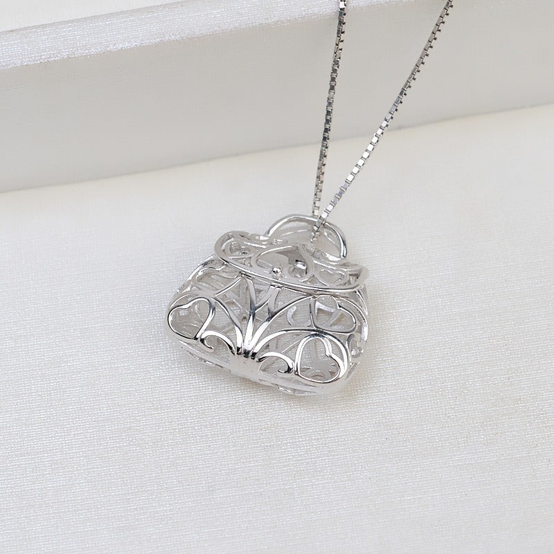 S925 Sterling Silver Women Bag Design Pearl Cage Pendant - Feliz Pearl 