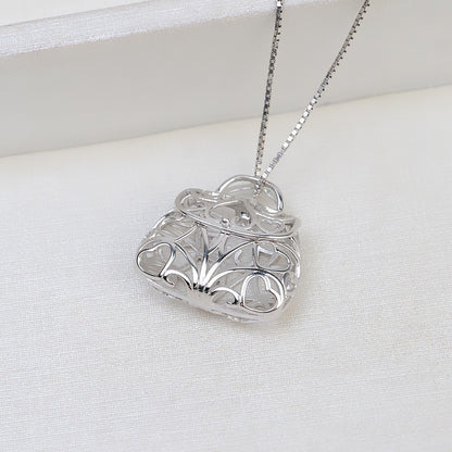 S925 Sterling Silver Women Bag Design Pearl Cage Pendant - Feliz Pearl 