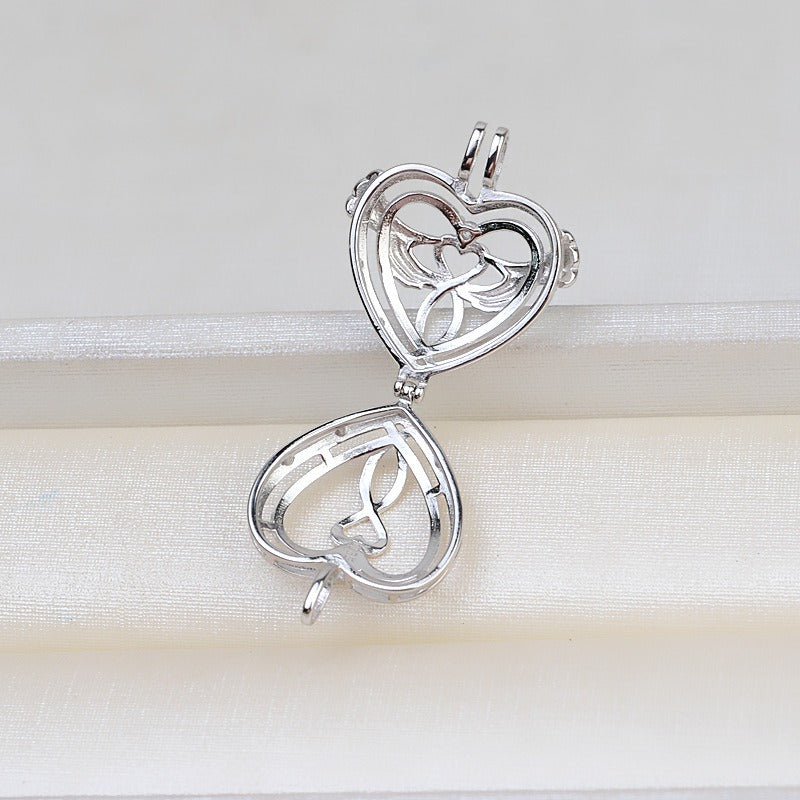 S925 Sterling Silver Angle Heart Pearl Cage Pendant - Feliz Pearl 
