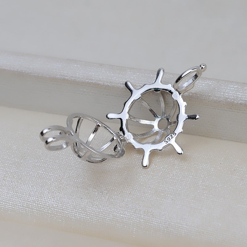 Sterling Silver Ship's Wheel Pearl Cage Pendant - Feliz Pearl 