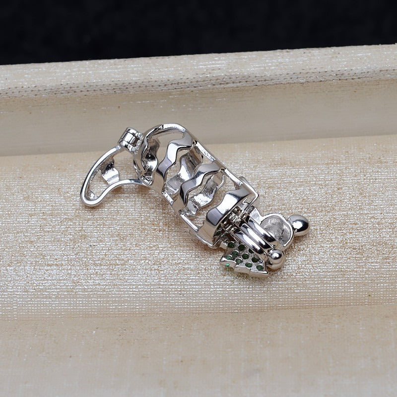 S925 Sterling Silver Christmas Socks Pearl Cage Pendant - Feliz Pearl 