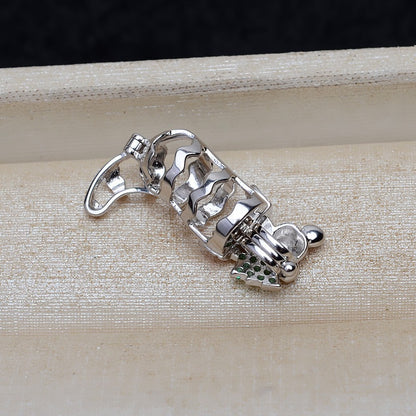 S925 Sterling Silver Christmas Socks Pearl Cage Pendant - Feliz Pearl 