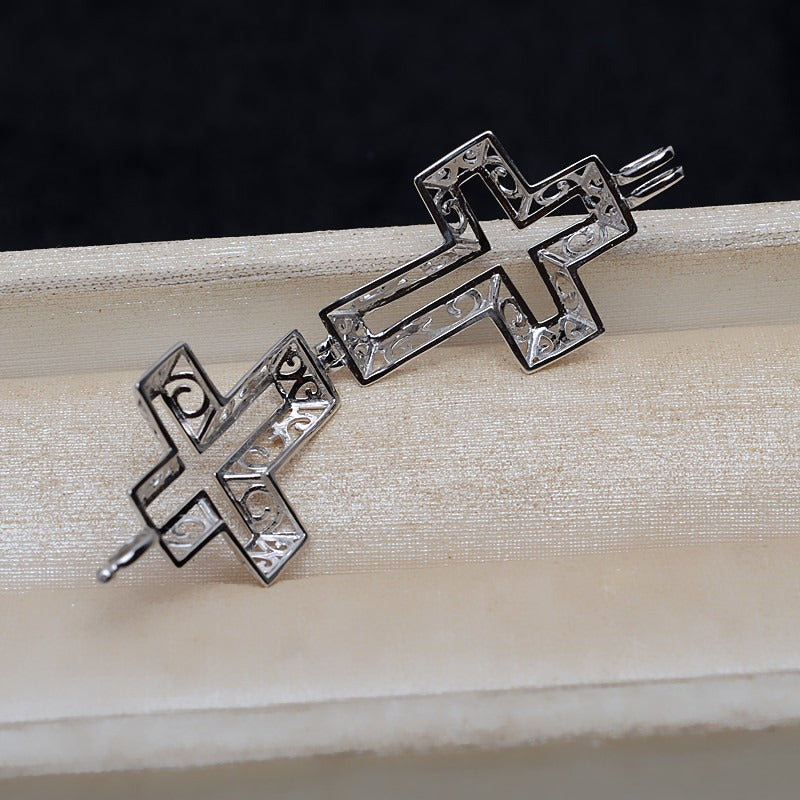 European Cross Silver Pearl Cage Pendant - Feliz Pearl 