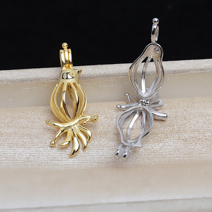 S925 Sterling Silver Bird Pearl Cage Pendant - Feliz Pearl 