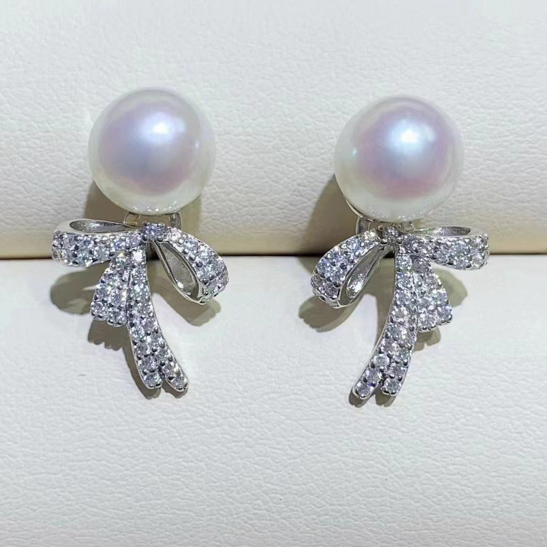 Luxury Fashion Ribbon Bow Tie Pearl Earring Settings - Feliz Pearl 