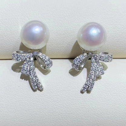 Luxury Fashion Ribbon Bow Tie Pearl Earring Settings - Feliz Pearl 
