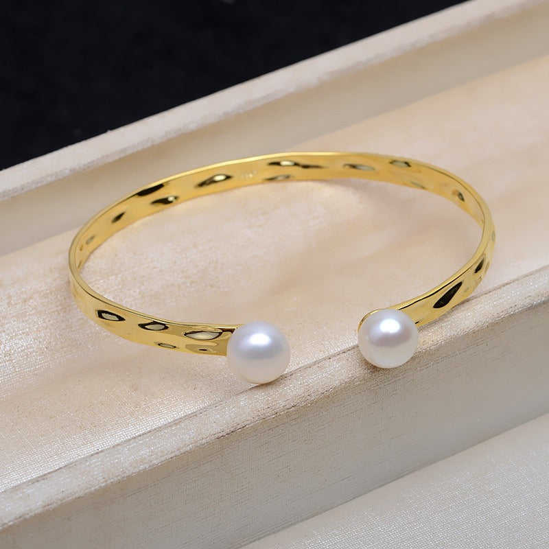 Girl's Bangle S925 Sterling Silver Freshwater Pearl Bangle Setting - Feliz Pearl 