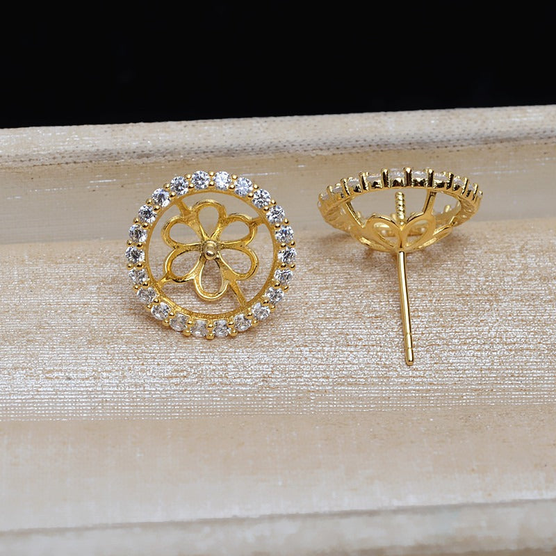 CZ Sunflower Pearl Earring Setting-DIY Jewelry Mountings - Feliz Pearl 