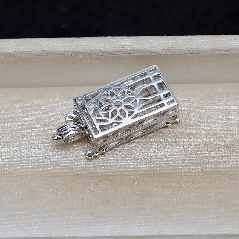 S925 Sterling Silver Flower Clock Pearl Cage Pendant - Feliz Pearl 
