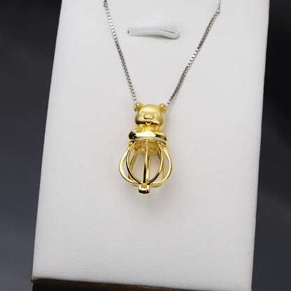S925 Sterling Silver Piggy Pearl Cage Pendant - Feliz Pearl 