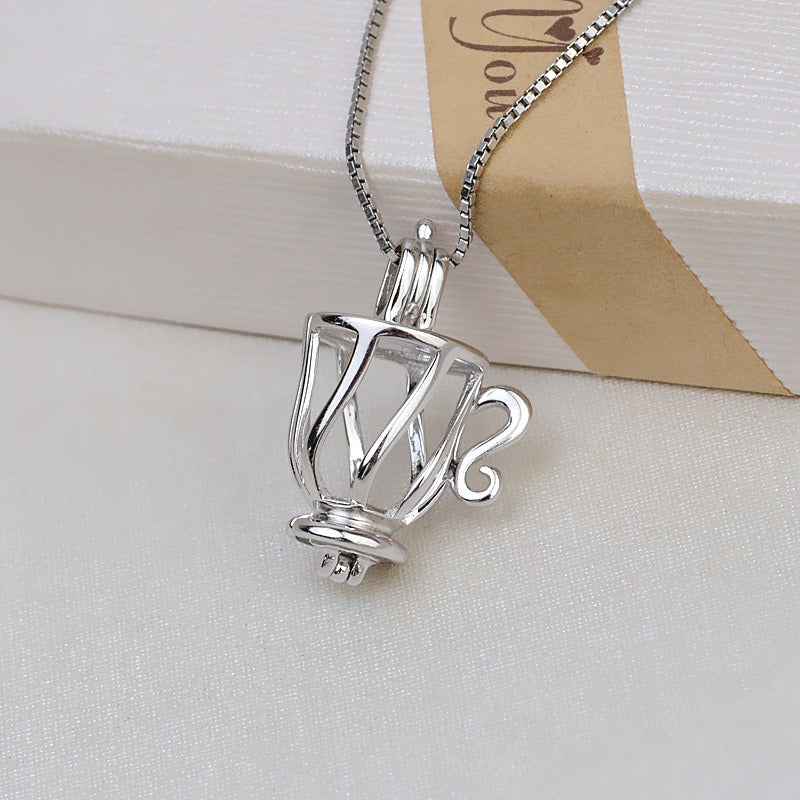 S925 Sterling Silver Teapot Pearl Cage Pendant - Feliz Pearl 