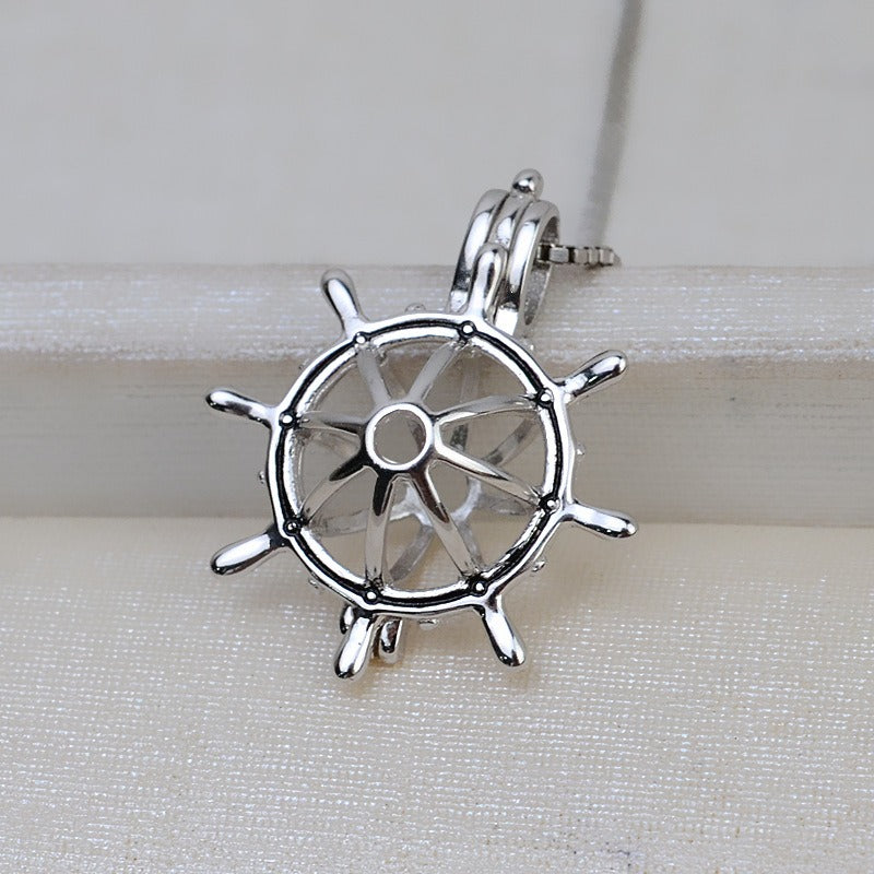Sterling Silver Ship's Wheel Pearl Cage Pendant - Feliz Pearl 