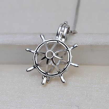 Sterling Silver Ship's Wheel Pearl Cage Pendant - Feliz Pearl 