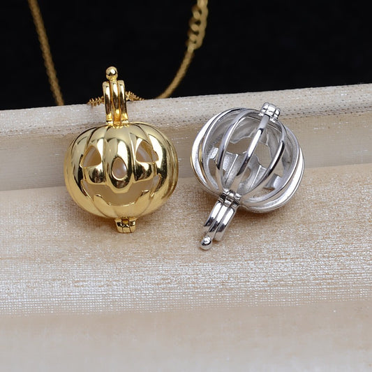 S925 Sterling Silver Skull Pumpkin Pearl Cage Pendant - Feliz Pearl 