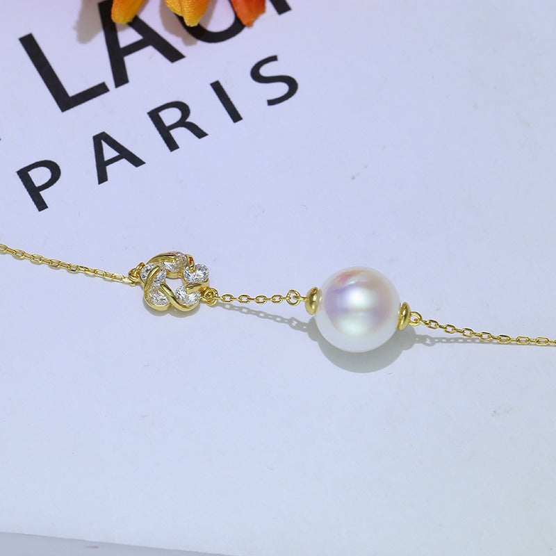 Cubic Zirconia Silver Flower Pearl Bracelet Settings - Feliz Pearl 