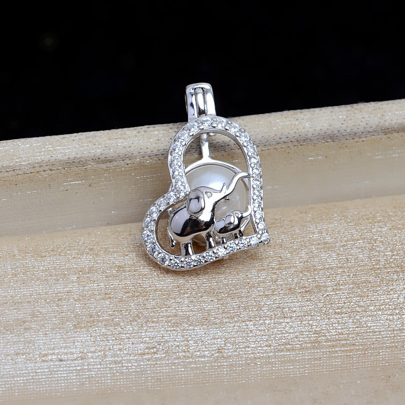 S925 Sterling Silver Heart Elephant Pearl Cage Pendant - Feliz Pearl 