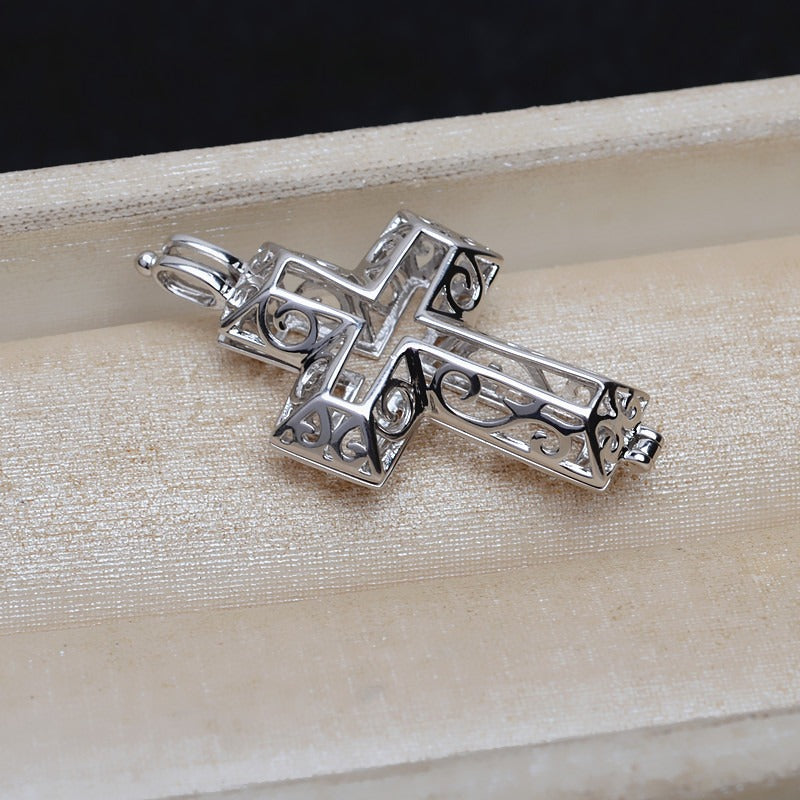 European Cross Silver Pearl Cage Pendant - Feliz Pearl 