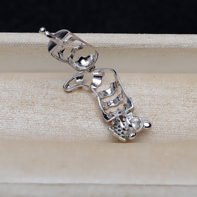 S925 Sterling Silver Christmas Socks Pearl Cage Pendant - Feliz Pearl 