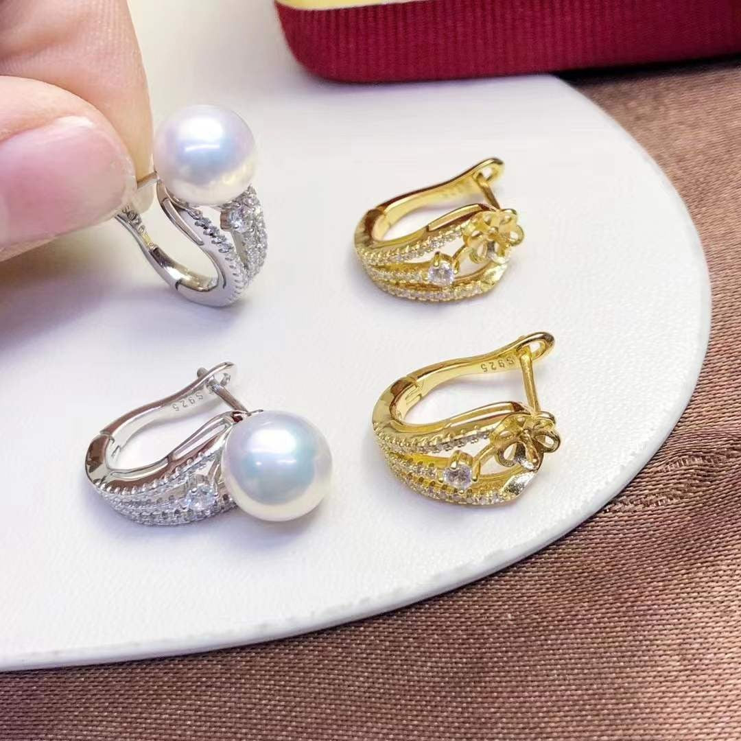 CZ Huggie Pearl Earring Setting-Fine Jewelry DIY Setting - Feliz Pearl 