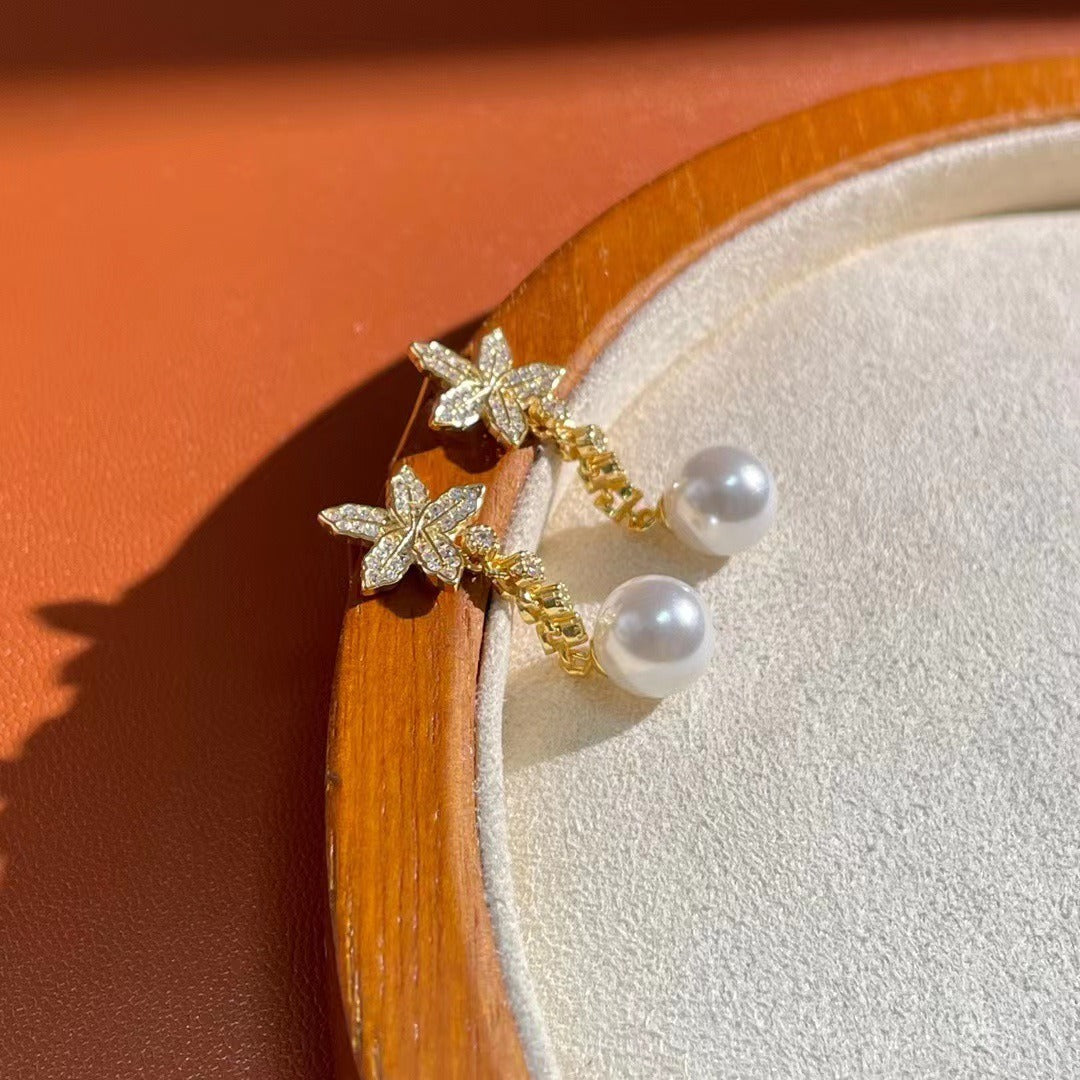 Maple Leaf Pearl Earring Settings-Silver Pearl Jewelry DIY - Feliz Pearl 