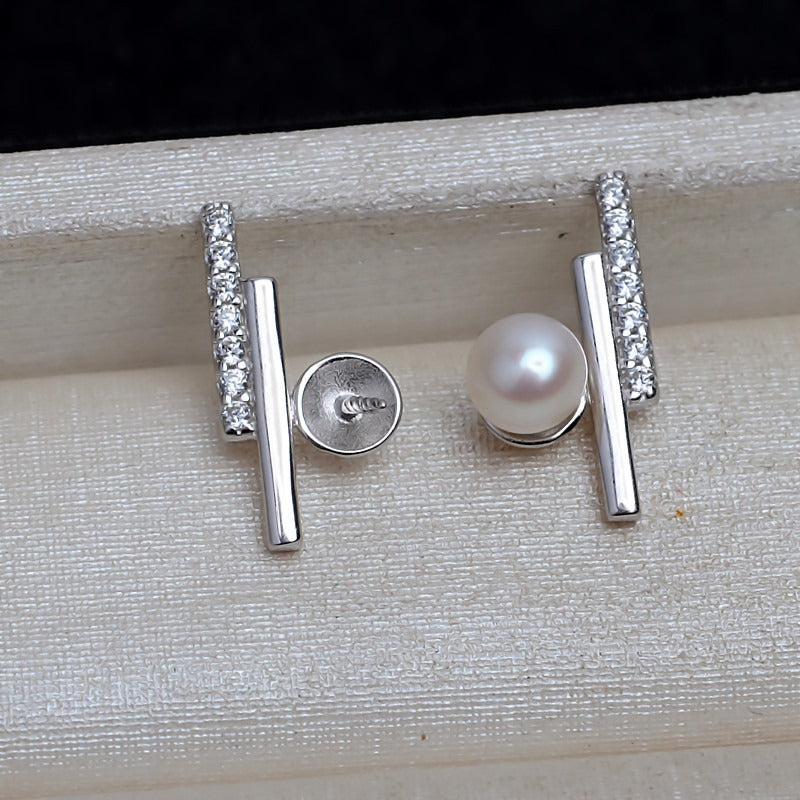 CZ Balance Beam Pearl Stud Earring Settings - Feliz Pearl 