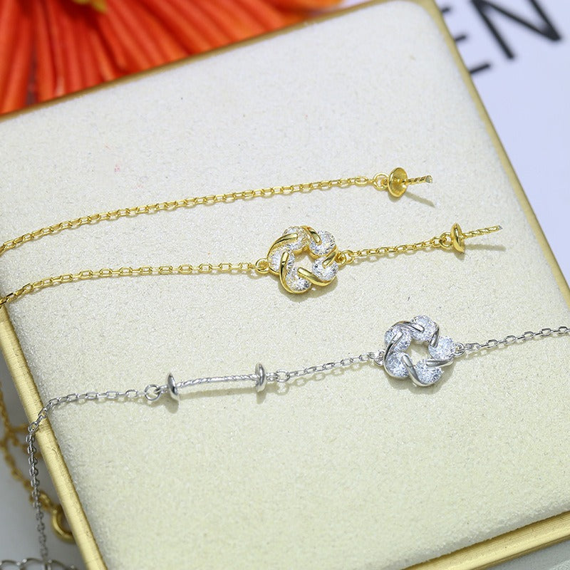 Cubic Zirconia Silver Flower Pearl Bracelet Settings - Feliz Pearl 