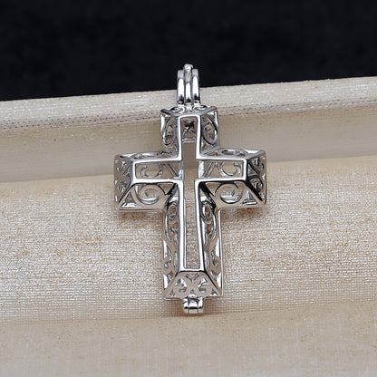 European Cross Silver Pearl Cage Pendant - Feliz Pearl 