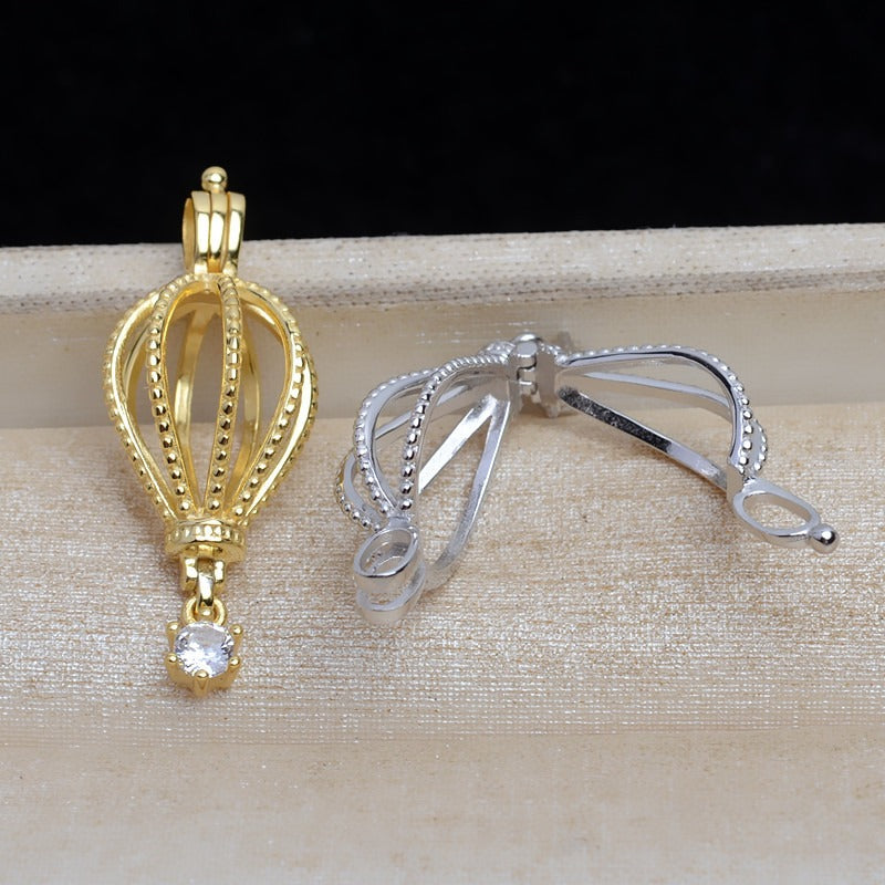 S925 Sterling Silver Hot Air Balloon Pearl Cage Pendant - Feliz Pearl 