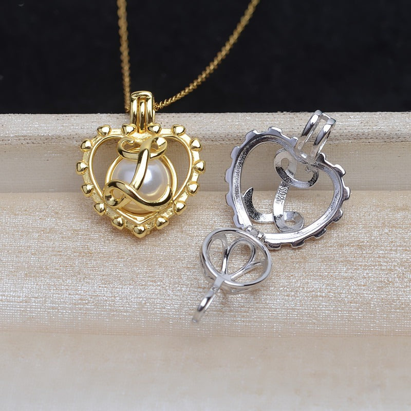 Silver Love Heart Pearl Cage Pendant-Feliz Pearl - Feliz Pearl 