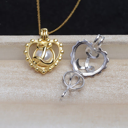 Silver Love Heart Pearl Cage Pendant-Feliz Pearl - Feliz Pearl 