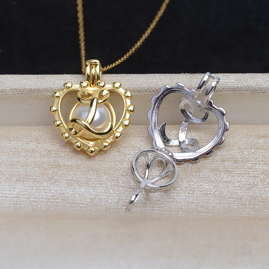 Silver Love Heart Pearl Cage Pendant-Feliz Pearl - Feliz Pearl 