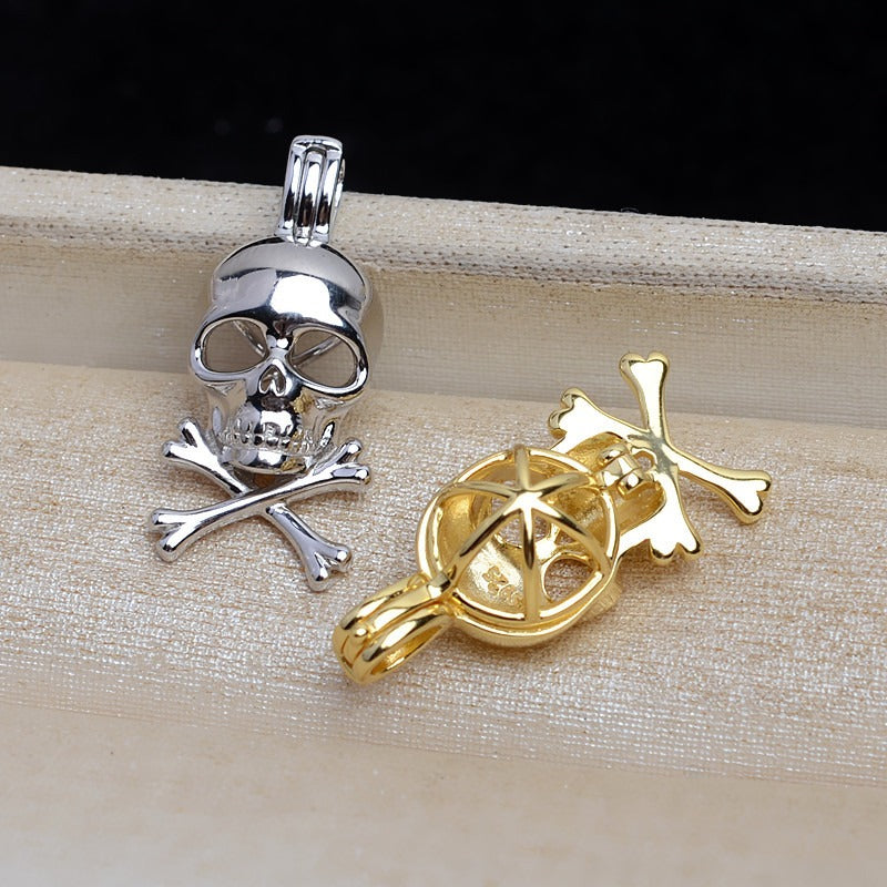 S925 Sterling Silver Skull Pearl Cage Pendant - Feliz Pearl 