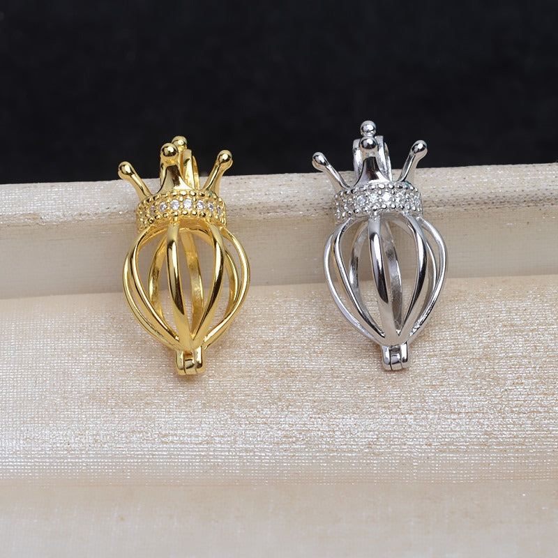 S925 Sterling Silver Crown Balloon Pearl Cage Pendant - Feliz Pearl 
