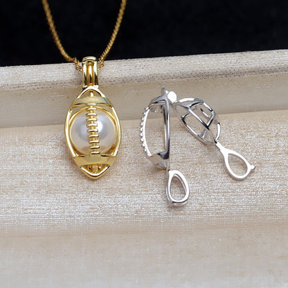 S925 Sterling Silver Football Pearl Cage Pendant - Feliz Pearl 