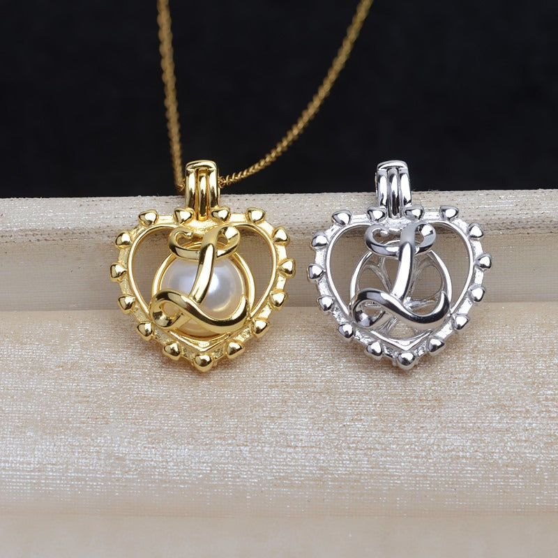 Silver Love Heart Pearl Cage Pendant-Feliz Pearl - Feliz Pearl 