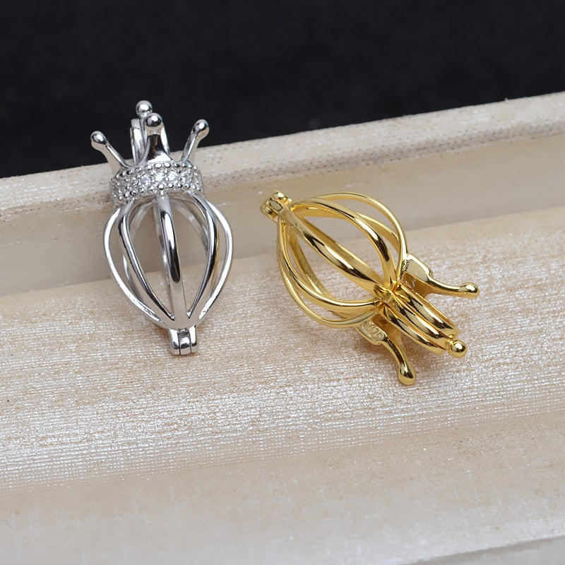 S925 Sterling Silver Crown Balloon Pearl Cage Pendant - Feliz Pearl 