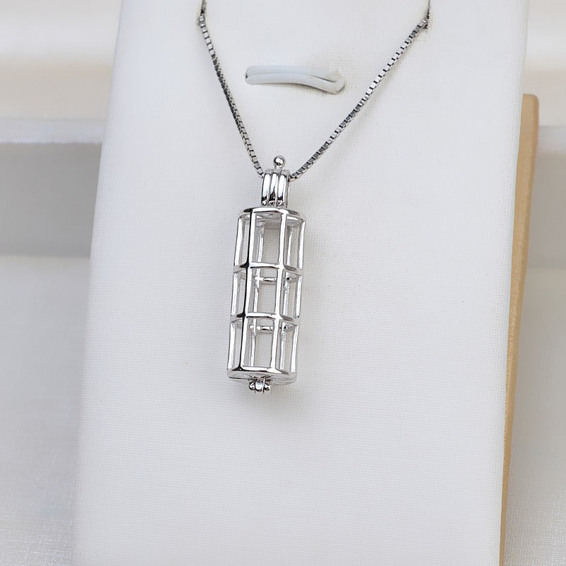 Silver Cylinder Pearl Cage Pendant-Feliz Pearl - Feliz Pearl 