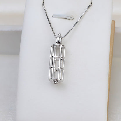 Silver Cylinder Pearl Cage Pendant-Feliz Pearl - Feliz Pearl 