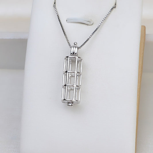 Silver Cylinder Pearl Cage Pendant-Feliz Pearl - Feliz Pearl 