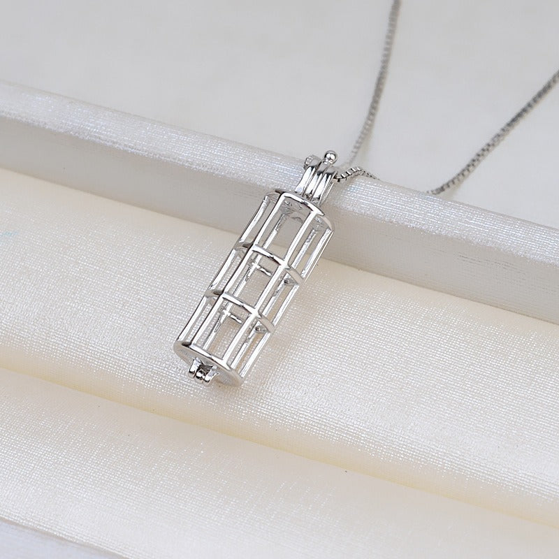 Silver Cylinder Pearl Cage Pendant-Feliz Pearl - Feliz Pearl 